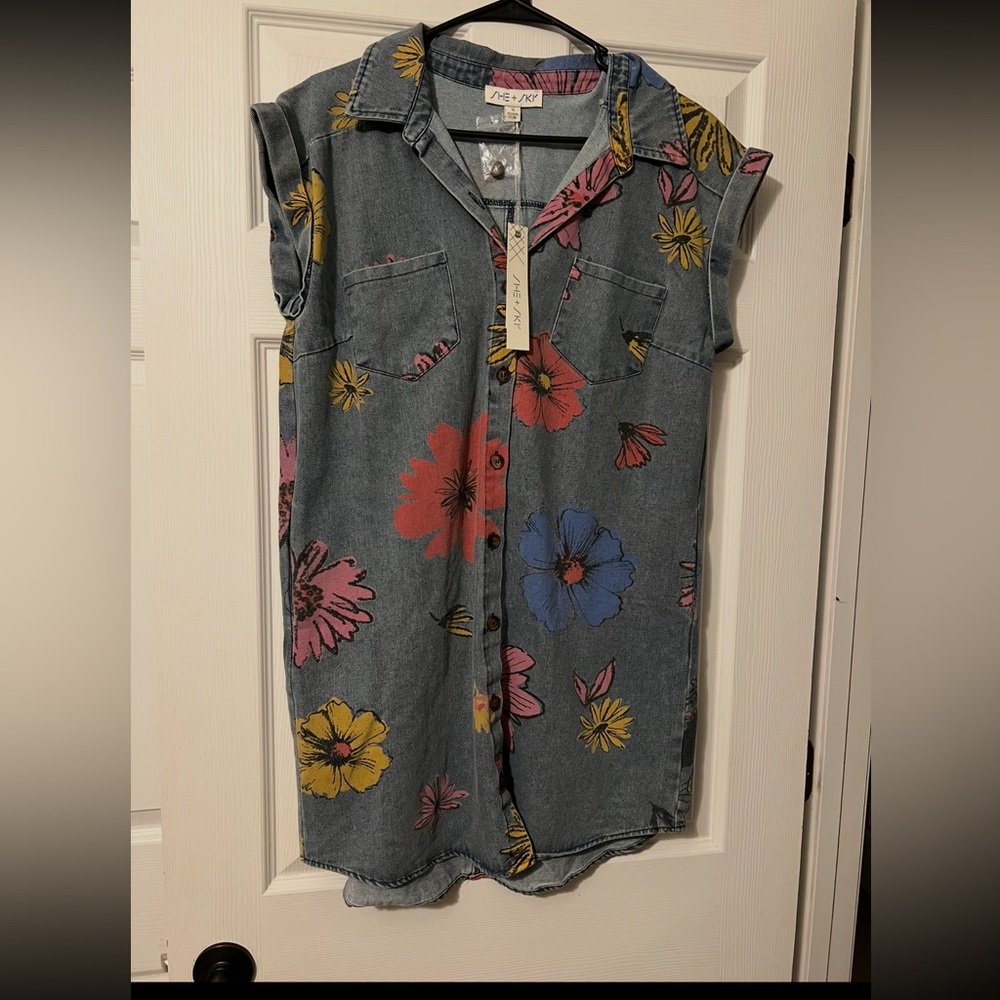 Floral Denim Sleeveless dress